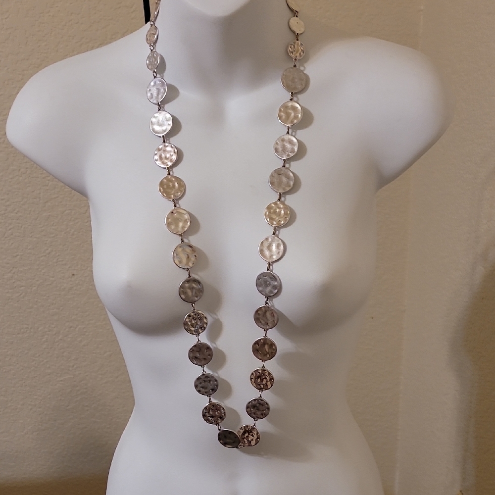 Chico's Neutral Marbled Round Disc Long Necklace